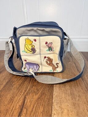 Winnie the Pooh Character Vintage Diaper Bag in Navy & Cream